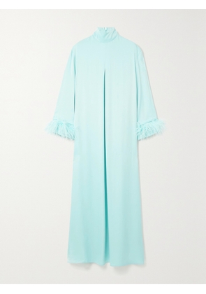 SLEEPER - + Net Sustain Feather-trimmed Crepe Turtleneck Maxi Dress - Blue - x small,small,medium,large,x large