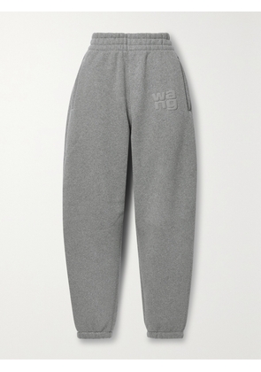 T BY ALEXANDER WANG - Appliquéd Glittered Cotton-blend Jersey Track Pants - Gray - xx small,x small,small,medium,large,x large