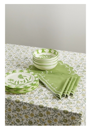 MAISON MARGAUX - Floral-print Cotton Tablecloth, Set Of Four Embroidered Napkins And Placemats, Set Of Four Ceramic Dinner Plates And Bowls - Green - One size