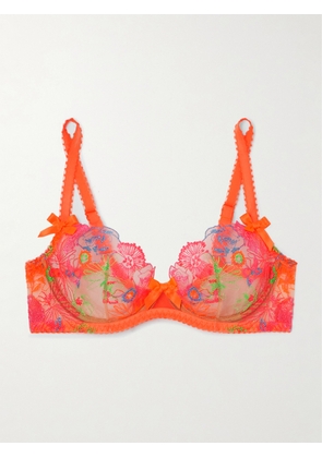 AGENT PROVOCATEUR - Zuri Embroidered Satin-trimmed Tulle Underwired Soft-cup Bra - Orange - 32A,34A,32B,34B,36B,32C,34C,36C,32D,34D,36D,32DD,34DD,36DD,32E,34E,36E