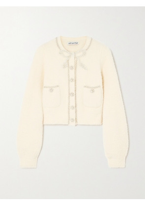 Self-Portrait - Cropped Embellished Bouclé-knit Cardigan - Cream - small,medium,large,x large