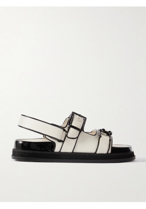 Jimmy Choo - Elyn Patent Leather-trimmed Linen Sandals - White - IT35,IT35.5,IT36,IT36.5,IT37,IT37.5,IT38,IT38.5,IT39,IT39.5,IT40,IT40.5,IT41,IT41.5,IT42