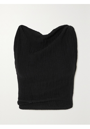 Faithfull - + Net Sustain Dione Cropped Rope-trimmed Linen-blend Top - Black - x small,small,medium,large,x large,xx large