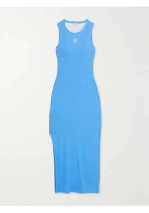 LOEWE - Anagram Embroidered Ribbed Cotton-jersey Midi Dress - Blue - x small,small,medium,large,x large