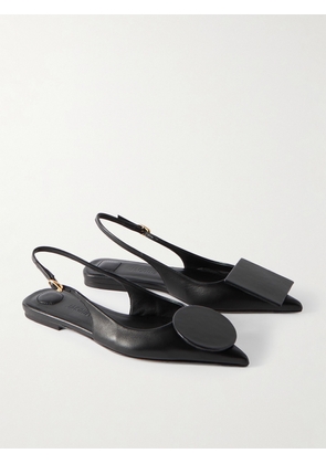 Jacquemus - Duelo Embellished Leather Point-toe Slingback Flats - Black - FR35,FR36,FR37,FR38,FR39,FR40,FR41