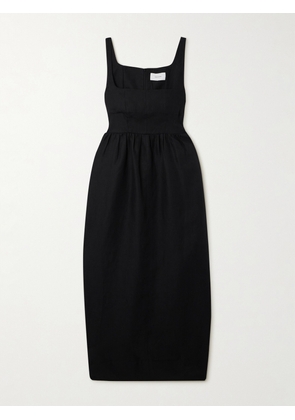 BONDI BORN - + Net Sustain Delphi Organic Linen Midi Dress - Black - x small,small,medium,large,x large