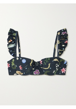 Agua by Agua Bendita - + Net Sustain Kiwi Tesoro Embellished Ruffled Printed Recycled Bikini Top - Blue - x small,small,medium,large,x large