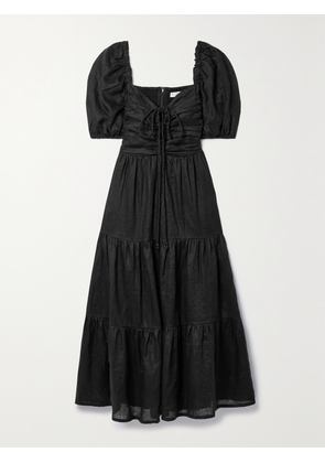 Faithfull - + Net Sustain Palacio Gathered Linen Midi Dress - Black - x small,small,medium,large,x large,xx large