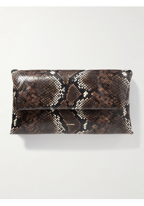 Jil Sander - Padded Snake-effect Leather Clutch - Brown - One size