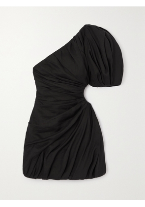 Chloé - One-shoulder Cutout Gathered Ramie Mini Dress - Black - FR 34,FR 36,FR 38,FR 40,FR 42,FR 44,FR 46