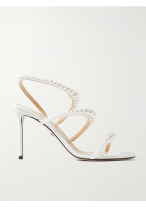 MACH & MACH - Sirène Faux Pearl-embellished Satin Sandals - White - IT35.5,IT36,IT36.5,IT37,IT37.5,IT38,IT38.5,IT39,IT40,IT40.5,IT41