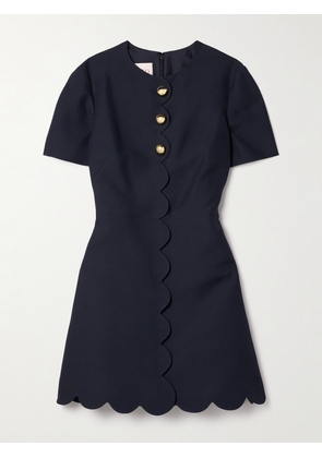 Valentino Garavani - Button-embellished Scalloped Wool And Silk-blend Crepe Mini Dress - Blue - IT36,IT38,IT40,IT42,IT44,IT46