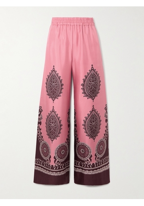 La DoubleJ - Printed Silk-twill Wide-leg Pants - Pink - xx small,x small,small,medium,large,x large