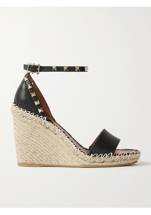 Valentino Garavani - Rockstud 105 Textured-leather Espadrille Wedge Sandals - Black - IT35,IT36,IT37,IT38,IT39,IT40,IT41