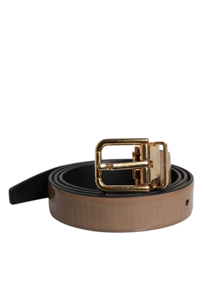 Dolce & Gabbana Brown Leather Classic Metal Logo Buckle Belt - 90 cm / 36 Inches
