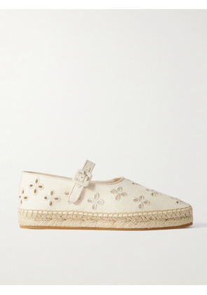 Loeffler Randall - Clover Grosgrain-trimmed And Broderie Anglaise Canvas Espadrilles - Cream - US5,US5.5,US6,US6.5,US7,US7.5,US8,US8.5,US9,US9.5,US10,US10.5,US11,US11.5,US12