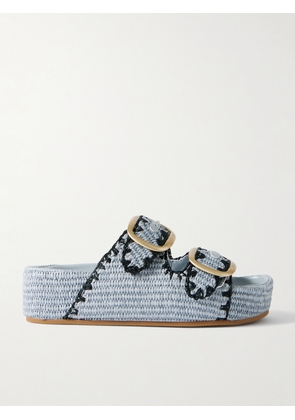 Loeffler Randall - Theo Embroidered Raffia Platform Slides - Blue - US5,US6,US6.5,US7,US7.5,US8,US8.5,US9,US9.5,US10,US10.5,US11