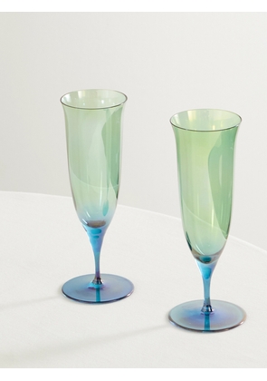 LUISA BECCARIA - Set Of Two Degradé Glass Champagne Flutes - Green - One size