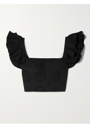 ALICE + OLIVIA - Tawny Cropped Broderie Anglaise Cotton And Linen-blend Top - Black - US0,US2,US4,US6,US8,US10,US12