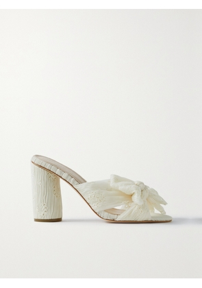 Loeffler Randall - Penny Bow-embellished Plissé-lamé Mules - White - US5,US5.5,US6,US6.5,US7,US7.5,US8,US8.5,US9,US9.5,US10,US10.5,US11