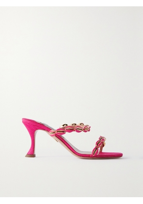 Aquazzura - Off To Bali 75 Shell-embellished Raffia Mules - Pink - IT35,IT35.5,IT36,IT36.5,IT37,IT37.5,IT38,IT38.5,IT39,IT39.5,IT40,IT40.5,IT41,IT41.5,IT42