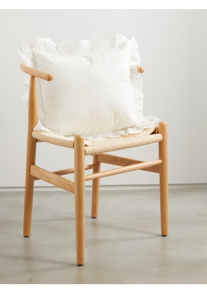 Sea - Vienne Ruffled Broderie Anglaise Cotton Cushion - White - One size