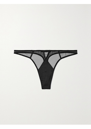 Kiki de Montparnasse - Minimaliste Stretch-silk Trimmed Cutout Tulle Thong - Black - x small,small,medium,large,x large