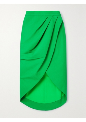 SERGIO HUDSON - Draped Wrap-effect Grain De Poudre Wool Midi Skirt - Green - US0,US2,US4,US6,US8,US10,US12