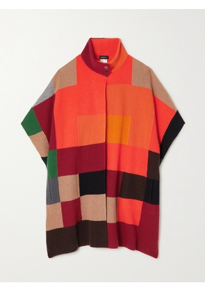 AKRIS - Ribbed Intarsia Cashmere, Wool And Silk-blend Turtleneck Cape - Red - One size