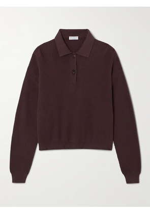 Brunello Cucinelli - Ribbed Cotton Polo Sweater - Brown - x small,small,medium,large,x large