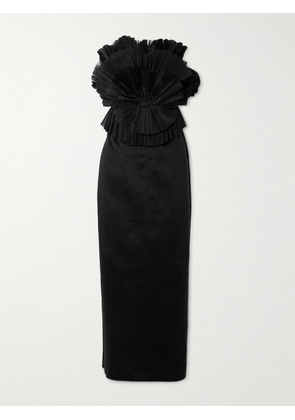Aje - Kira Strapless Linen-blend And Ruffled Plissé-cotton Maxi Dress - Black - UK 4,UK 6,UK 8,UK 10,UK 12,UK 14,UK 16