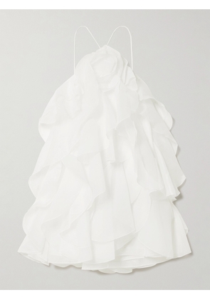Aje - Pandorea Appliquéd Ruffled Layered Chiffon Mini Dress - Ivory - UK 4,UK 6,UK 8,UK 10,UK 12,UK 14,UK 16