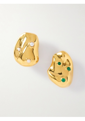 Pacharee - Jahn Gold-plated Silver, Pearl And Emerald Earrings - One size