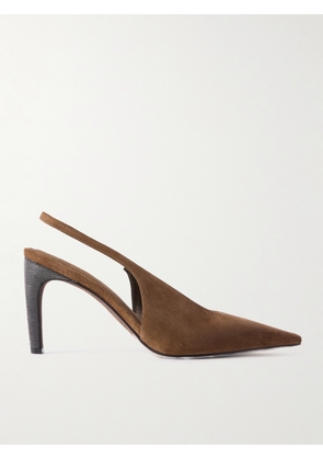 Brunello Cucinelli - Bead-embellished Suede Slingback Pumps - Brown - IT36,IT36.5,IT37,IT37.5,IT38,IT38.5,IT39,IT39.5,IT40,IT40.5,IT41