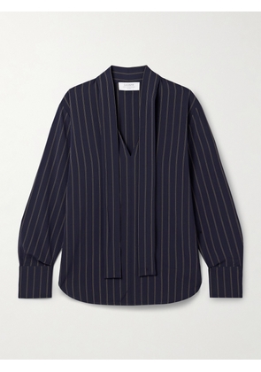 La Ligne - Roman Pussy-bow Striped Crepe Shirt - Blue - xx small,x small,small,medium,large,x large