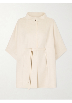 Loro Piana - Belted Leather-trimmed Cashmere Cape - Neutrals - One size