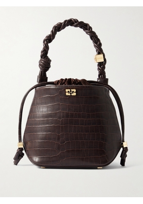 GANNI - Bou Embellished Braided Croc-effect Shoulder Bag - Brown - One size