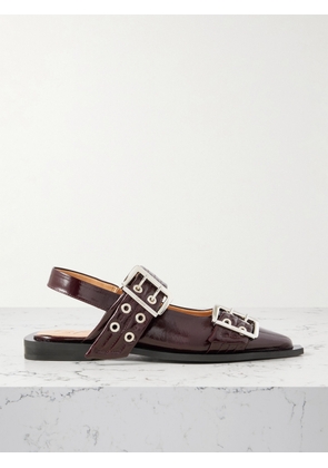 GANNI - Embellished Glossed Recycled Point-toe Slingback Flats - Burgundy - IT35,IT36,IT37,IT38,IT39,IT40,IT41