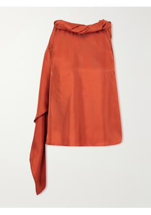 Loulou de Saison - Wilma Twisted Silk-twill Top - Red - x small,small,medium,large,x large