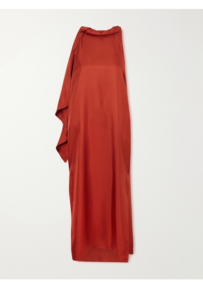 Loulou de Saison - Susan Tie-detailed Draped Silk-twill Midi Dress - Red - x small,small,medium,large,x large