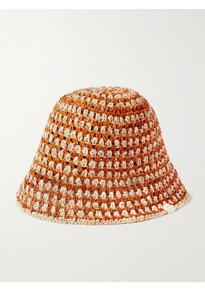 Loeffler Randall - Jocelyn Checked Raffia Bucket Hat - Brown - One size