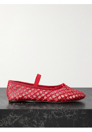 Loeffler Randall - Leonie Grosgrain-trimmed Raffia Mary Jane Ballet Flats - Red - US5,US5.5,US6,US6.5,US7,US7.5,US8,US8.5,US9,US9.5,US10,US10.5,US11,US11.5,US12