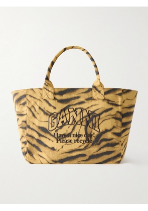 GANNI - Shopper Xxl Embroidered Zebra-print Cotton-canvas Tote - Yellow - One size