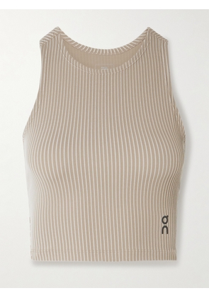 ON - All-day Cropped Striped Ribbed Stretch Recycled Tank - Neutrals - x small,small,medium,large,x large