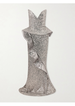 Maticevski - Glorious Strapless Sequined Crepe Gown - Silver - UK 6,UK 8,UK 10,UK 12,UK 14