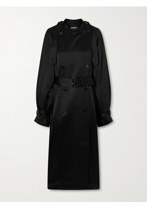 TOTEME - Double-breasted Draped Satin Trench Coat - Black - DK32,DK34,DK36,DK38,DK40,DK42