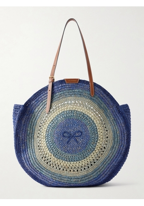 Anya Hindmarch - Bow Leather-trimmed Embroidered Raffia Tote - Blue - One size