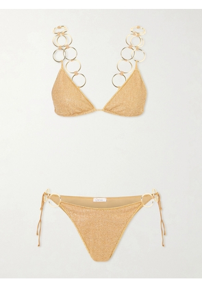 Oséree - Lumière Embellished Metallic Triangle Bikini - Gold - small,medium,large,x large