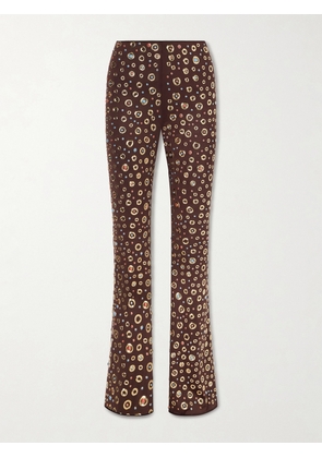 Oséree - Studded Stretch-jersey Flared Pants - Brown - small,medium,large,x large