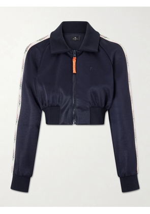 Etro - Cropped Canvas-trimmed Satin-jersey Track Jacket - Blue - x small,small,medium,large,x large